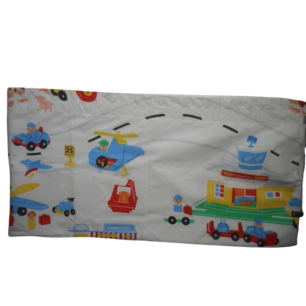 Vtg Kids Room Valance Fisher Price Airport Plane Helicopter Crew 61 x 15.5 #1